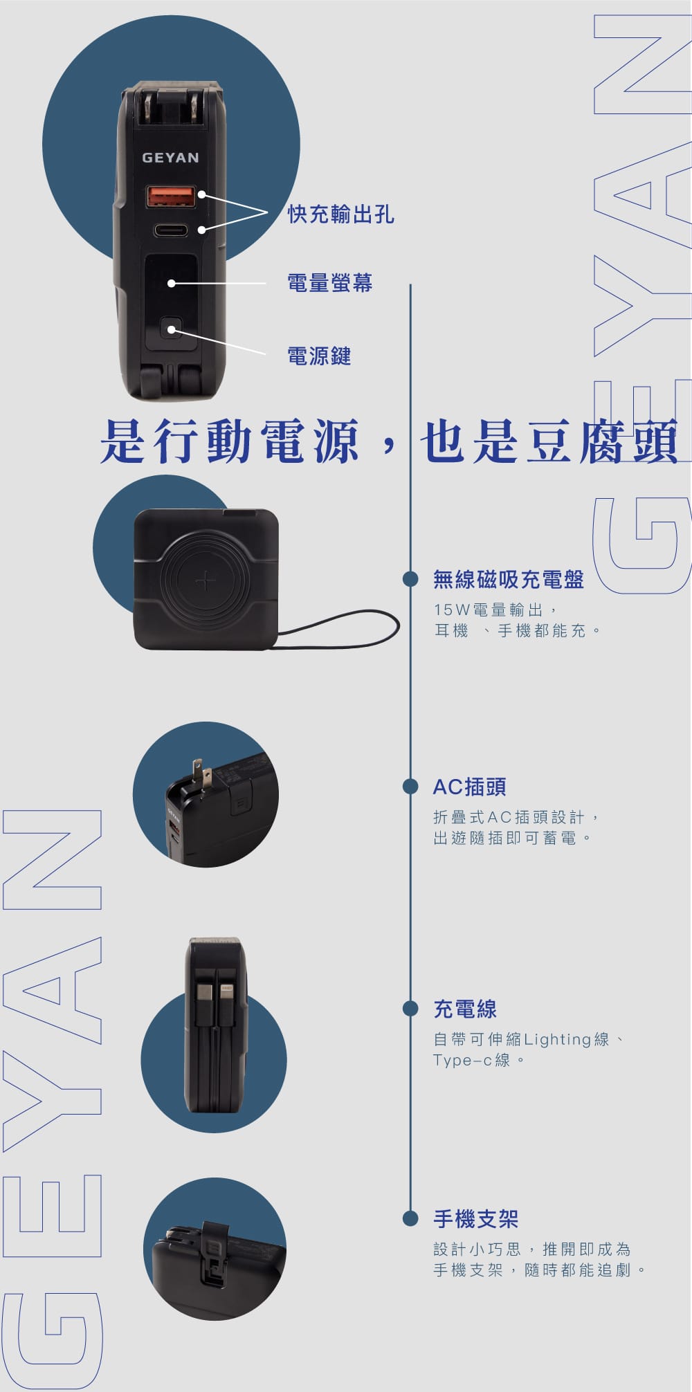 【生活3C】GEYAN萬用行動電源,五合一超多功能,出門在 【生活3C】GEYAN萬用行動電源,五合一超多功能,出門在